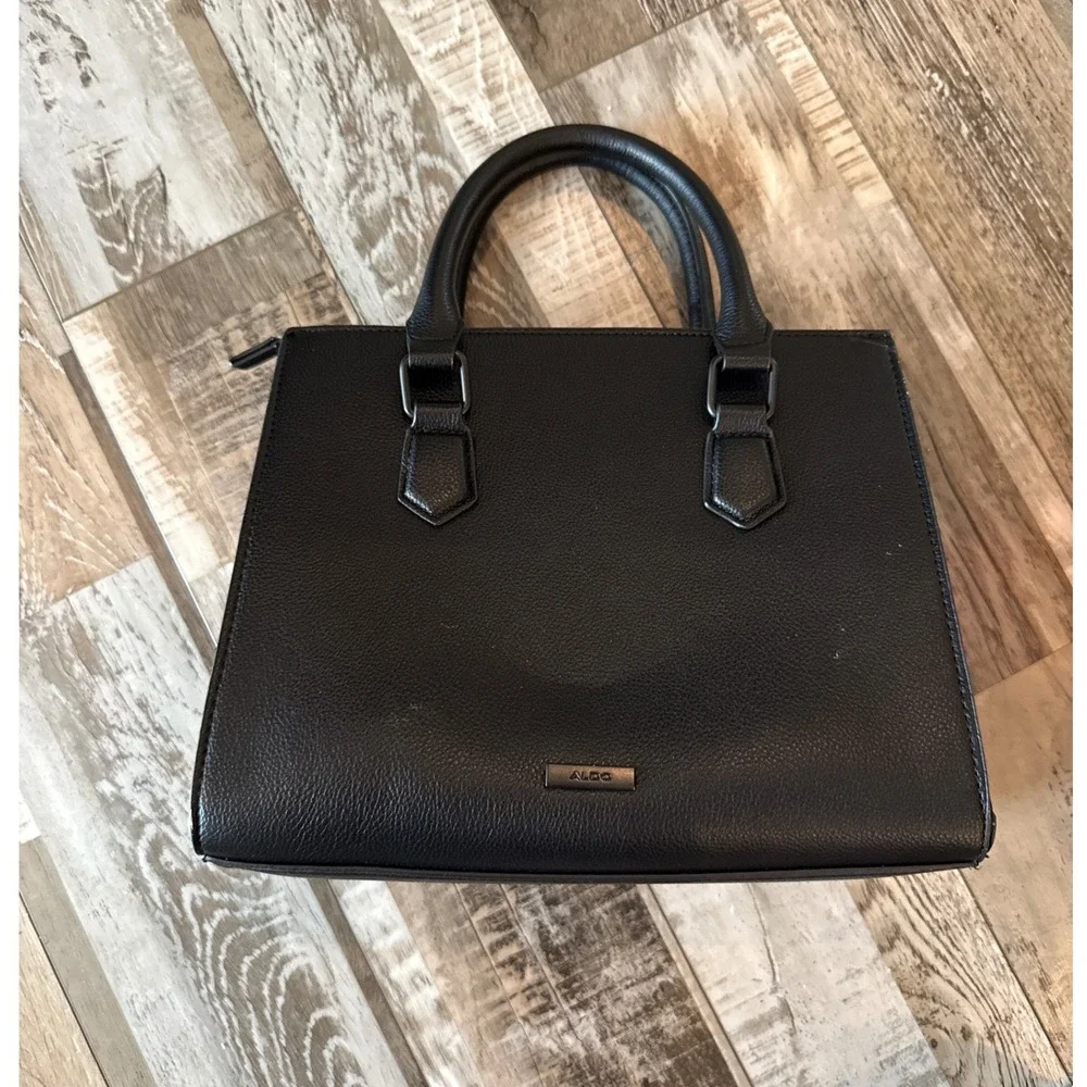 ALDO Womens Chic Satchel Handbag Removable Strap Embossed Wallet OS Black Pro